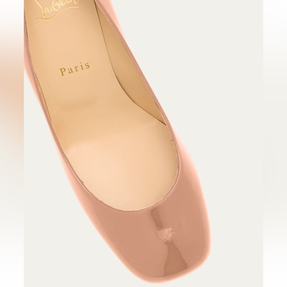 Christian Louboutin Cadrilla 70 Nude Blush Patent Leather Block Heel Pump 37.5 - Picture 7 of 15
